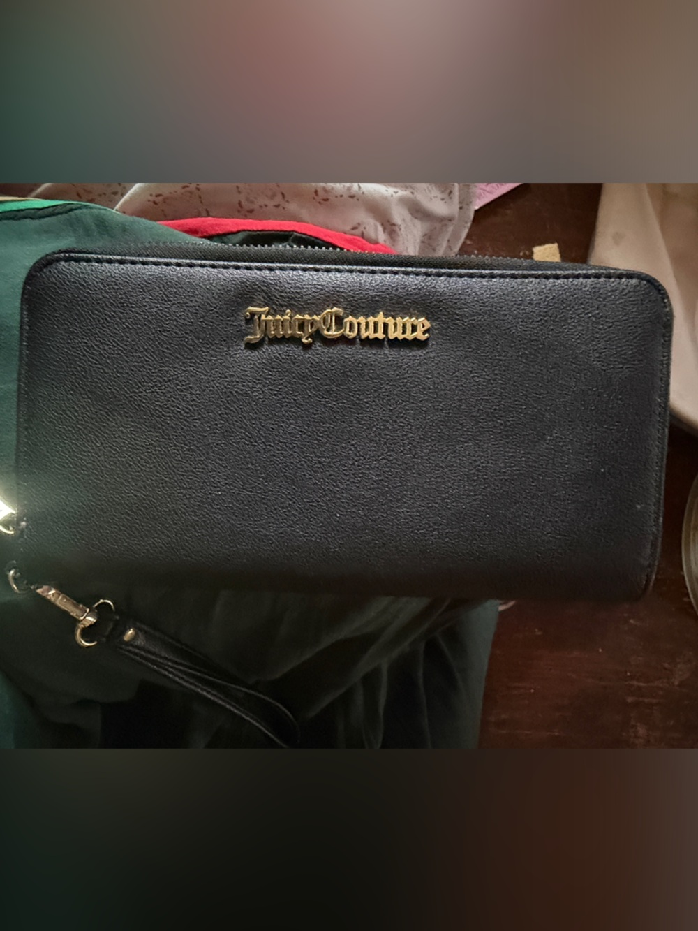 Juicy Couture Black Leather Wristlet with Gold Logo